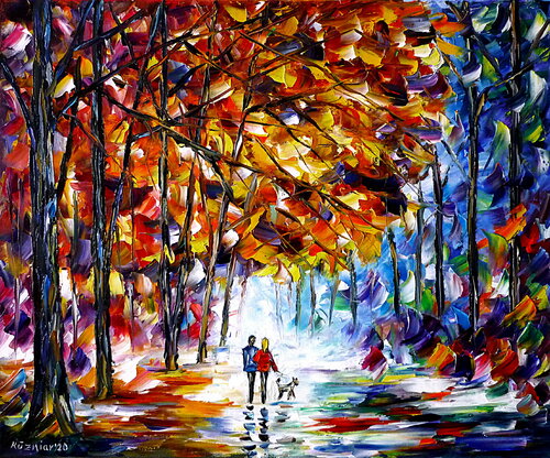 Spaziergang mit Hund van Mirek Kuzniar, Schilderij te koop op Singulart
