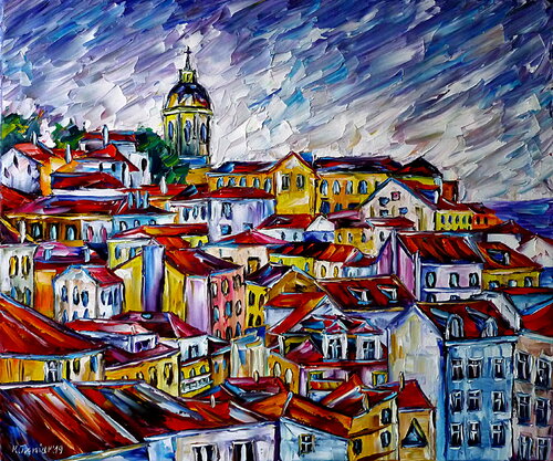 Die Dächer Von Lissabon di Mirek Kuzniar, Pittura in vendita su Singulart