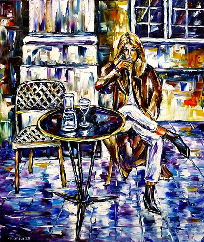 Frau im Straßencafé van Mirek Kuzniar, Schilderij te koop op Singulart