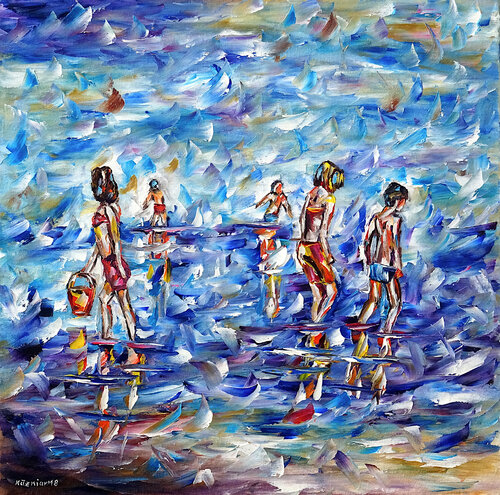 Kinder am Meer di Mirek Kuzniar, Pittura in vendita su Singulart
