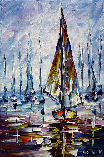 Segelboote Im Nebel van Mirek Kuzniar, Schilderij te koop op Singulart