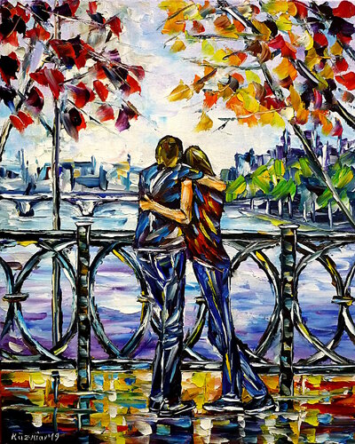 Auf der Pariser Brücke di Mirek Kuzniar, Pittura in vendita su Singulart