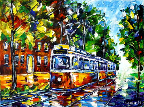Rote Straßenbahn von Mirek Kuzniar, Malerei kaufen auf Singulart