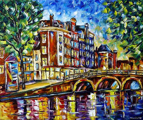 Amsterdam Am Abend di Mirek Kuzniar, Pittura in vendita su Singulart