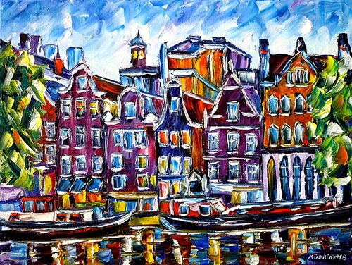 Die Häuser von Amsterdam van Mirek Kuzniar, Schilderij te koop op Singulart