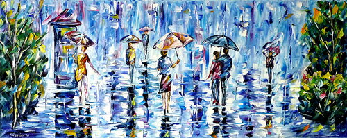 Menschen Im Regen I di Mirek Kuzniar, Pittura in vendita su Singulart