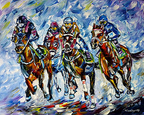 Pferderennen In St. Moritz di Mirek Kuzniar, Pittura in vendita su Singulart