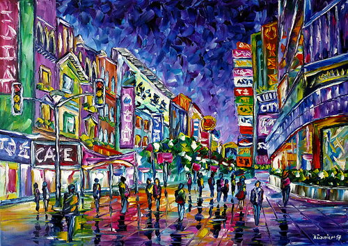 Shanghai bei Nacht, Stadtmitte II di Mirek Kuzniar, Pittura in vendita su Singulart