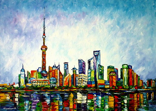 Shanghai, Skyline van Mirek Kuzniar, Schilderij te koop op Singulart