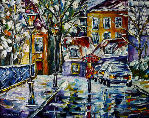 Dorf im Winter par Mirek Kuzniar, Peinture en vente sur Singulart