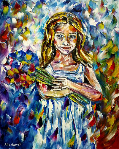 Mädchen mit Blumen de Mirek Kuzniar, Pintura a la venta en Singulart