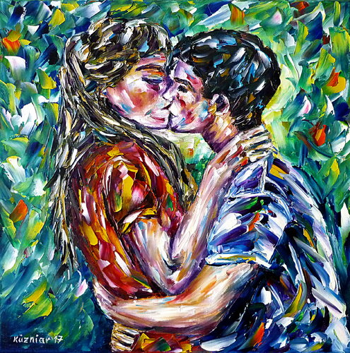 Liebeskuss im Frühling van Mirek Kuzniar, Schilderij te koop op Singulart