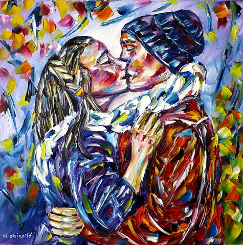 Liebeskuss im Herbst van Mirek Kuzniar, Schilderij te koop op Singulart