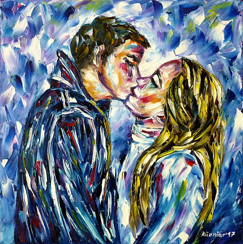 Liebeskuss im Winter di Mirek Kuzniar, Pittura in vendita su Singulart