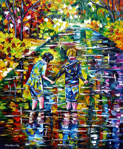 Kinder Im Fluss van Mirek Kuzniar, Schilderij te koop op Singulart