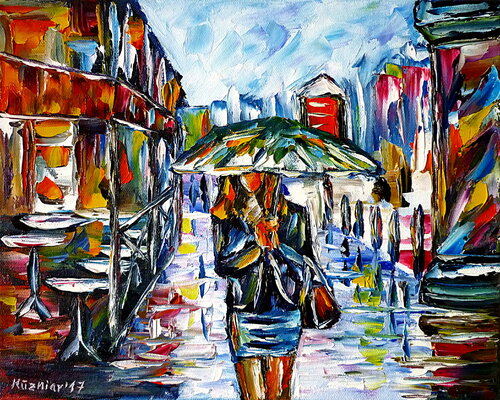 Frau im Regen by Mirek Kuzniar, Painting for Sale on Singulart
