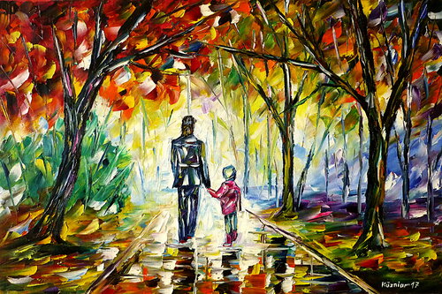 Vater mit Tochter im Park van Mirek Kuzniar, Schilderij te koop op Singulart