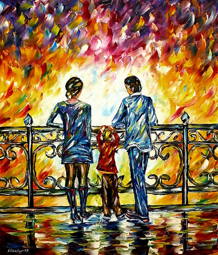 Familie auf einer Brücke by Mirek Kuzniar, Painting for Sale on Singulart