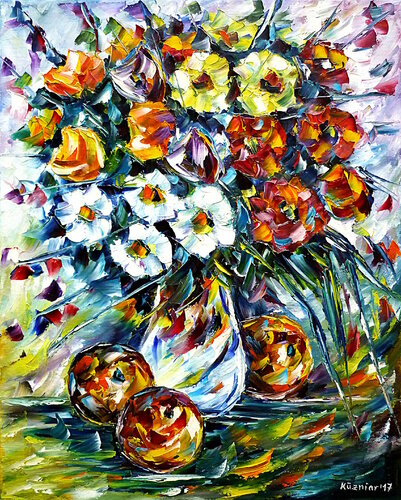 Blumen und Äpfel di Mirek Kuzniar, Pittura in vendita su Singulart