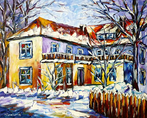 Haus im Winter van Mirek Kuzniar, Schilderij te koop op Singulart
