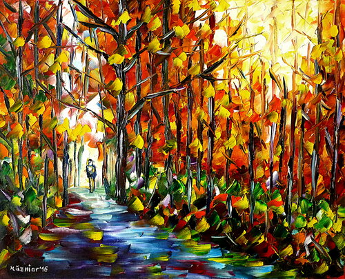 Im Herbstwald di Mirek Kuzniar, Pittura in vendita su Singulart