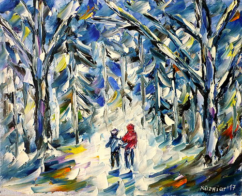 Kinder im Winterwald von Mirek Kuzniar, Malerei kaufen auf Singulart