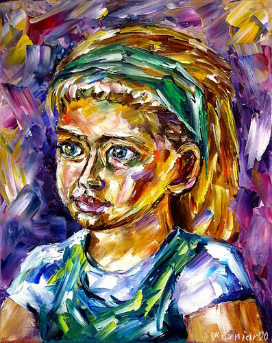 Mädchen mit grünem Haarband par Mirek Kuzniar, Peinture en vente sur Singulart