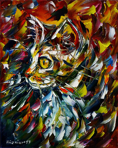 Neugieriges Kätzchen par Mirek Kuzniar, Peinture en vente sur Singulart