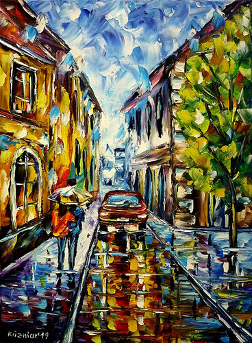 Regen in der Stadt van Mirek Kuzniar, Schilderij te koop op Singulart