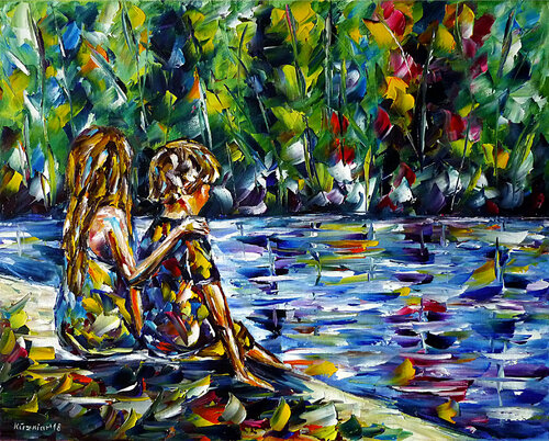 Bruder und Schwester am Fluss van Mirek Kuzniar, Schilderij te koop op Singulart
