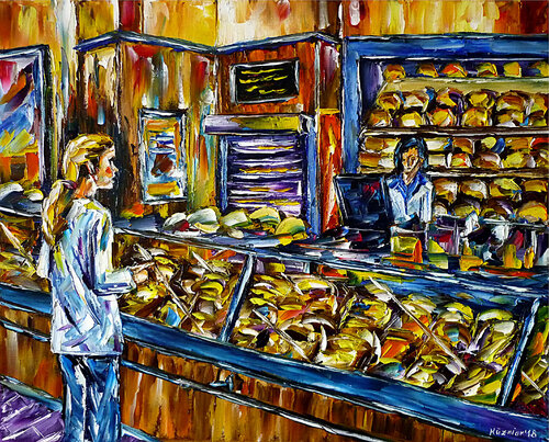 Beim Bäcker van Mirek Kuzniar, Schilderij te koop op Singulart