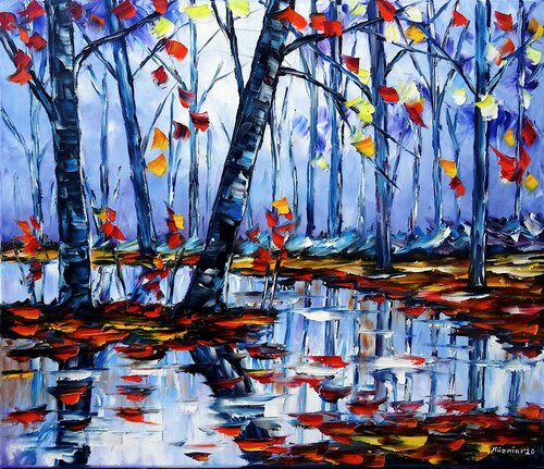 Herbst am Fluss di Mirek Kuzniar, Pittura in vendita su Singulart