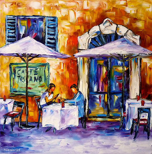 Das gelbe Café van Mirek Kuzniar, Schilderij te koop op Singulart