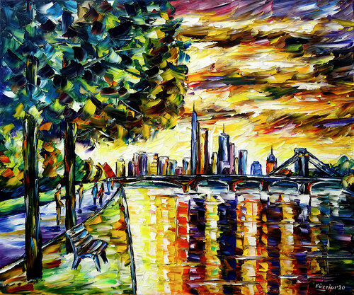Frankfurt bei Sonnenuntergang von Mirek Kuzniar, Malerei kaufen auf Singulart