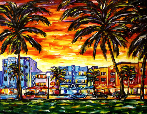 Ocean Drive, Miami di Mirek Kuzniar, Pittura in vendita su Singulart