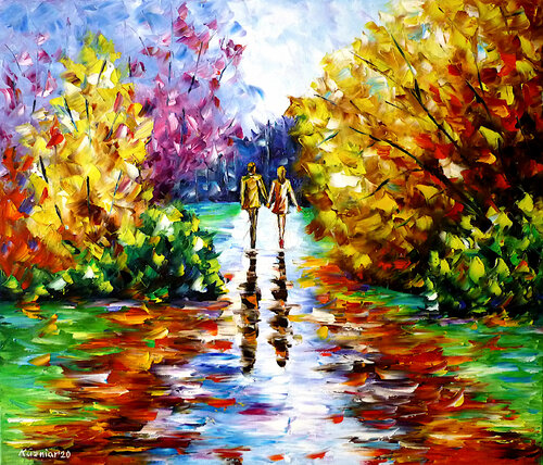 Verliebtes Paar im Herbst van Mirek Kuzniar, Schilderij te koop op Singulart