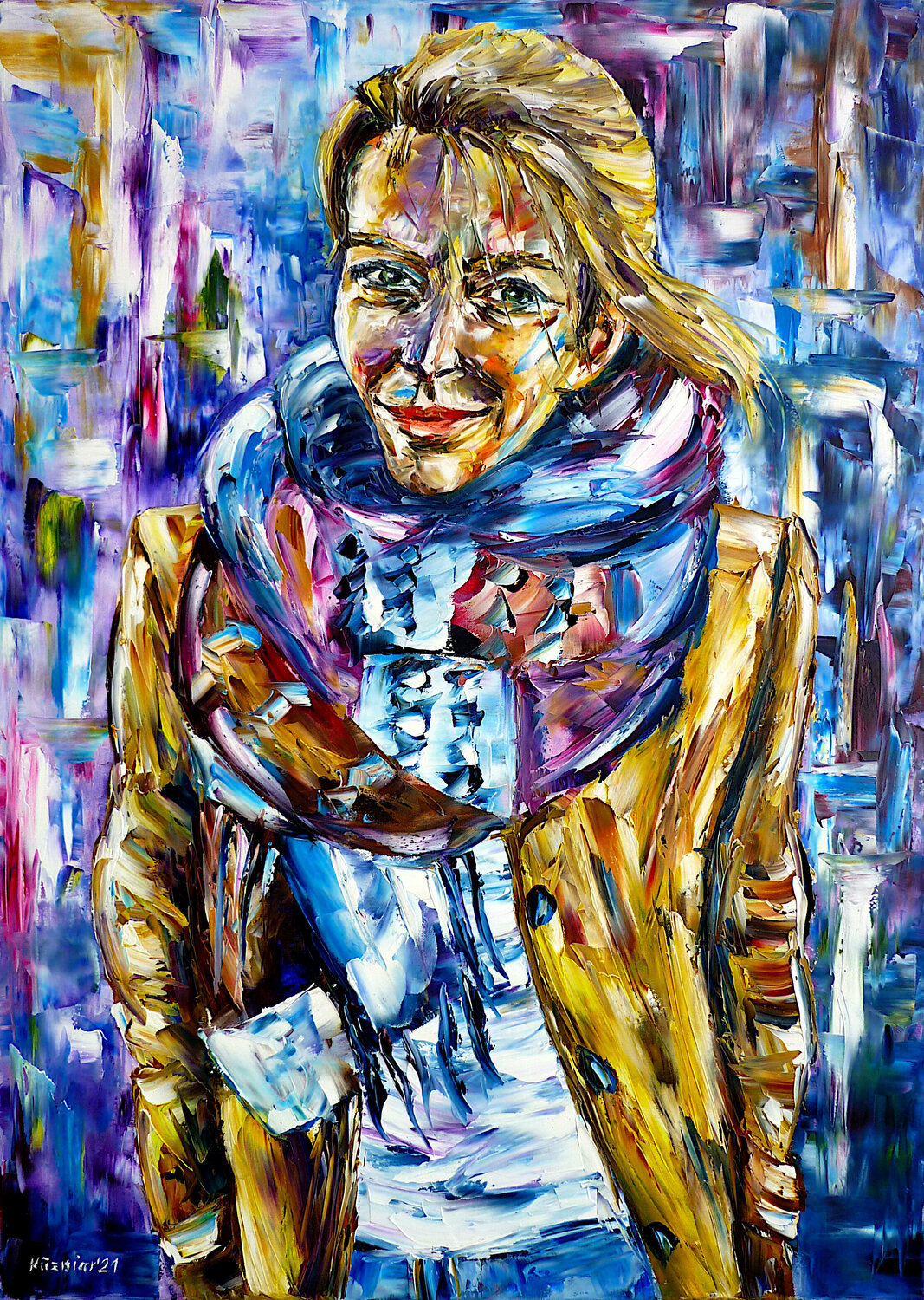 Die Frau im Mantel (Stephanie Baczyk) Mirek Kuzniar Originalgemälde zu verkaufen