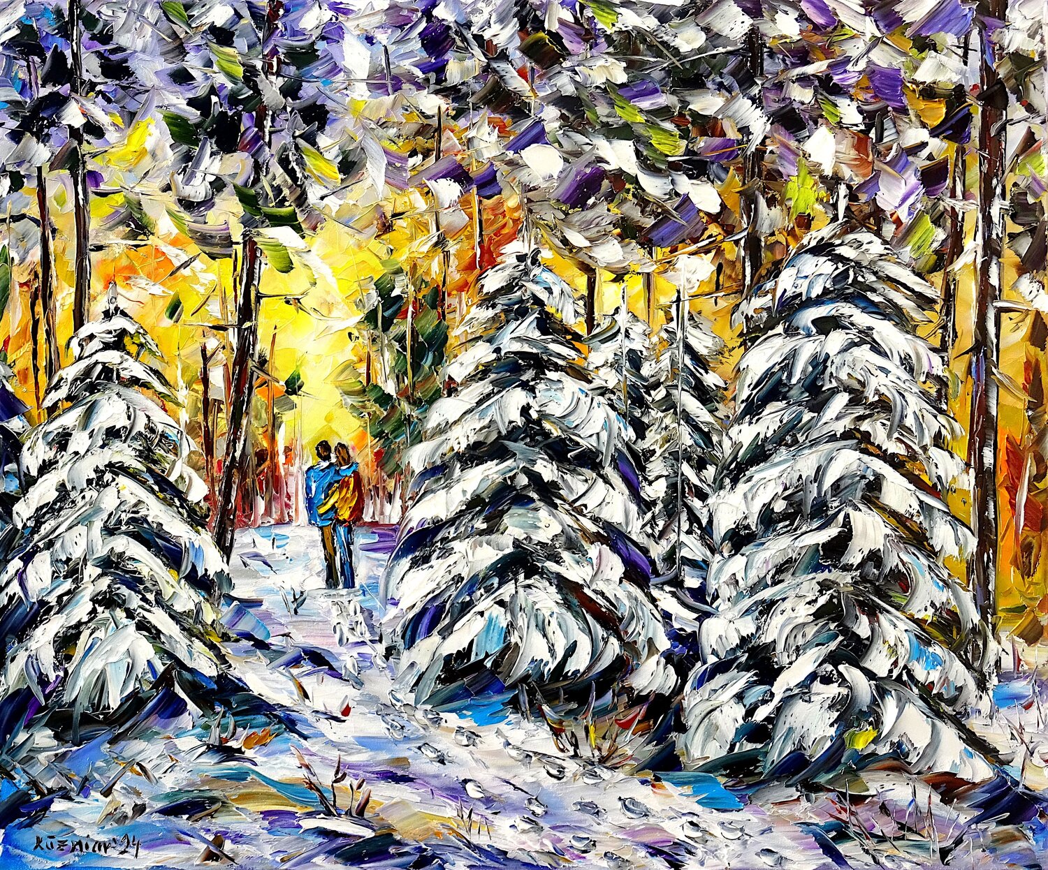 Weihnachtsspaziergang Mirek Kuzniar Dipinto originale in vendita