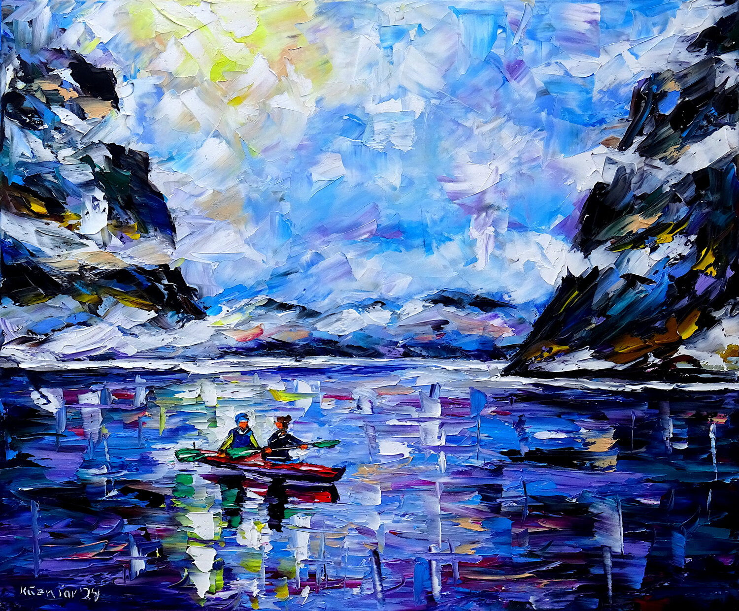 Mit dem Kajak im Fjord Mirek Kuzniar Originalgemälde zu verkaufen