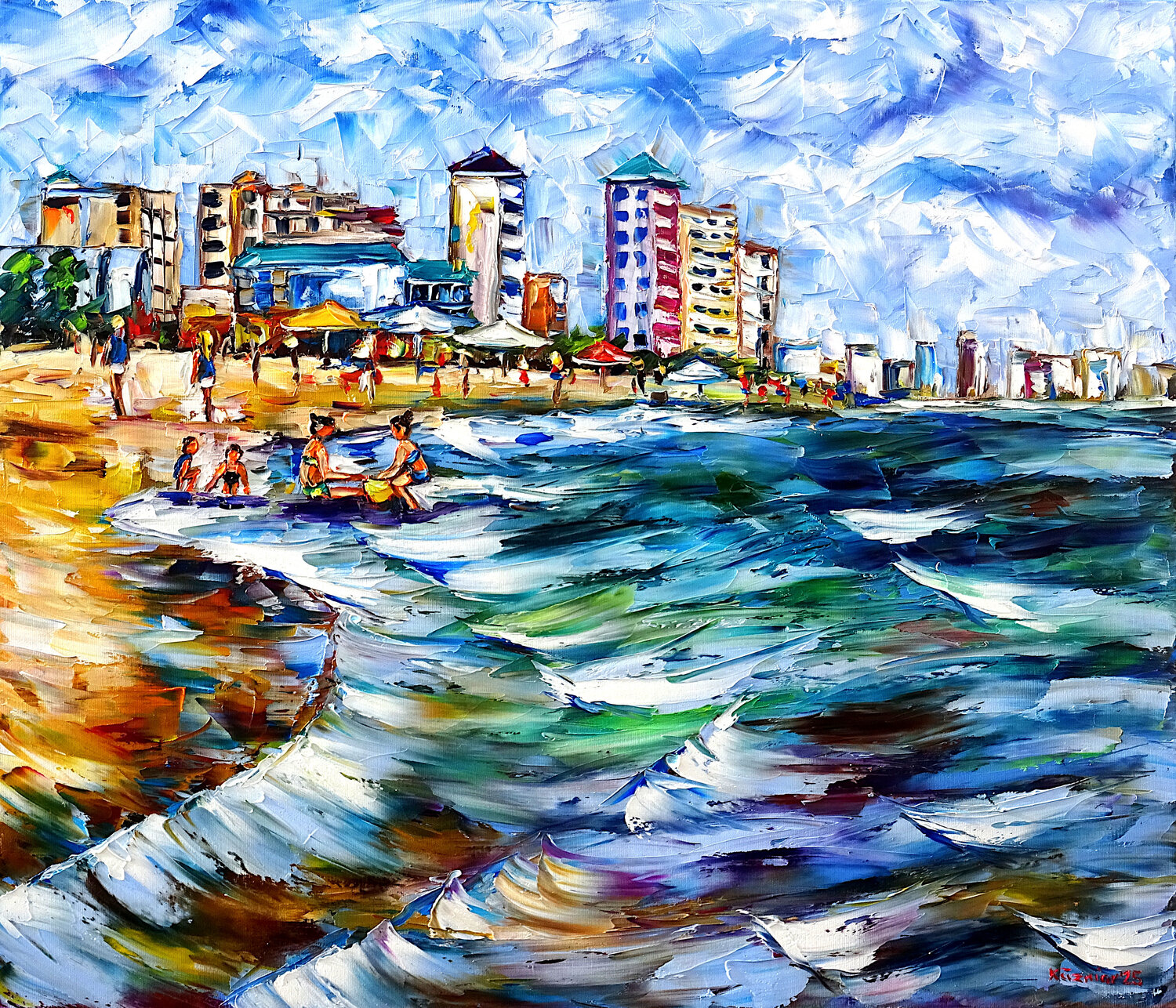 In der Brandung am Panama City Beach Mirek Kuzniar Originalgemälde zu verkaufen