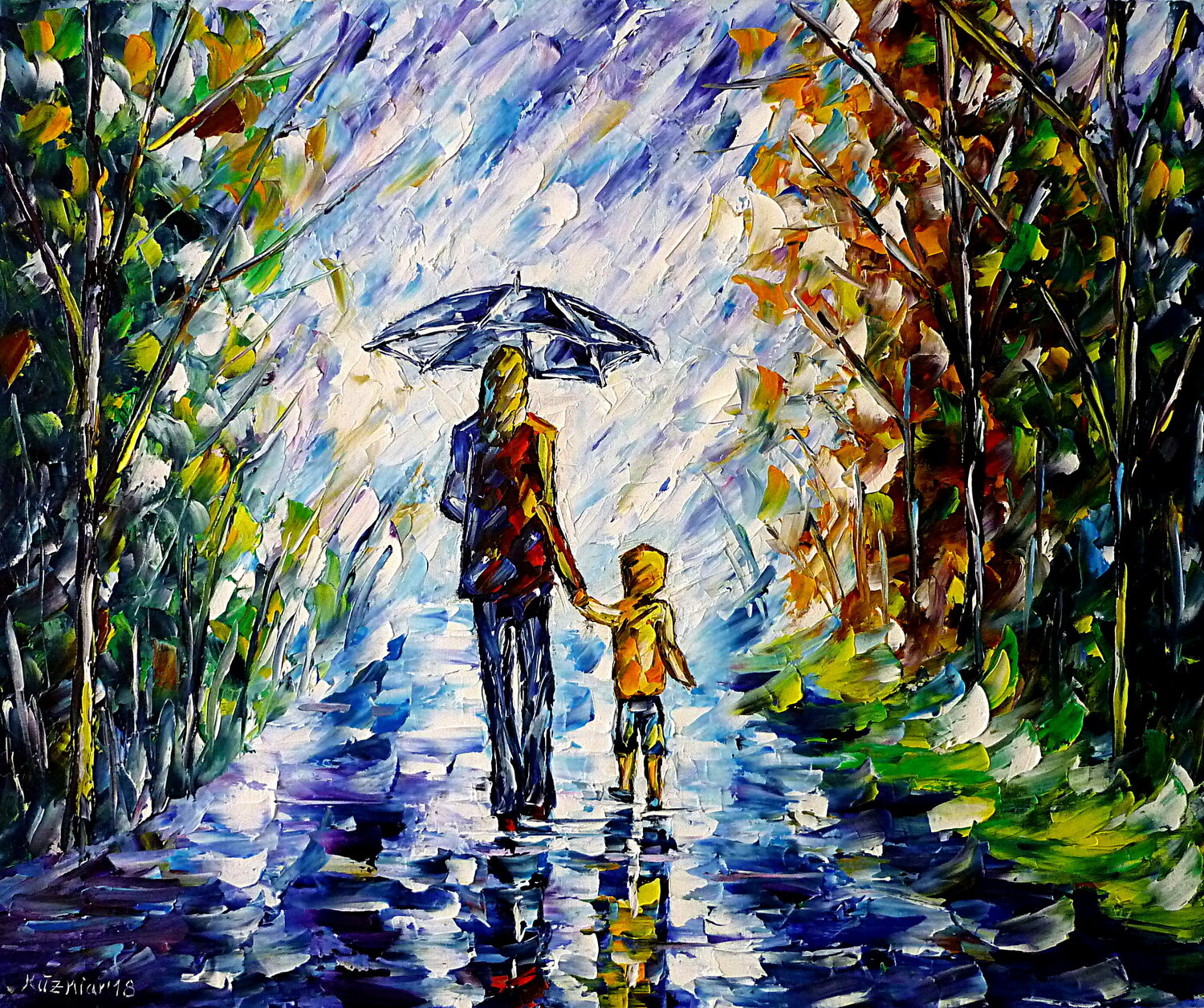 Frau mit Kind im Regen Mirek Kuzniar