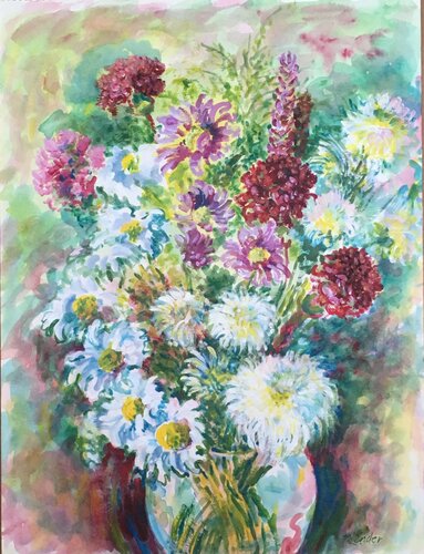 Mums In A Vase van Pauline Ender, Werk op papier te koop op Singulart