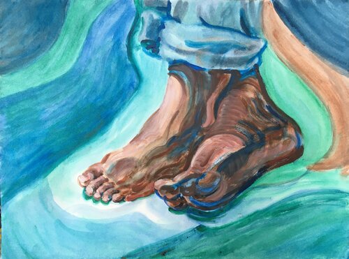 Barefeet in Abstract Shapes by Pauline Ender, Work on Paper for Sale on Singulart