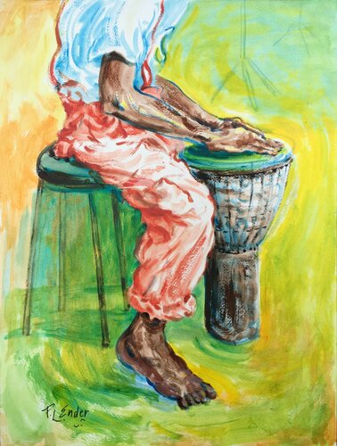 Barefoot Drummer van Pauline Ender, Werk op papier te koop op Singulart