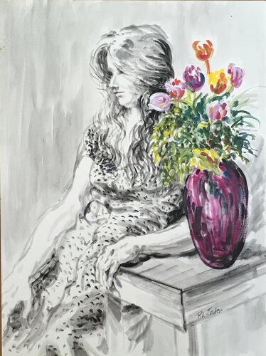 Purple Vase van Pauline Ender, Werk op papier te koop op Singulart
