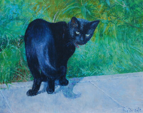 Black cat di Adam Faglio, Pittura in vendita su Singulart