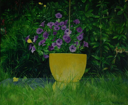 Yellow flowerpot by Adam Faglio, Painting for Sale on Singulart