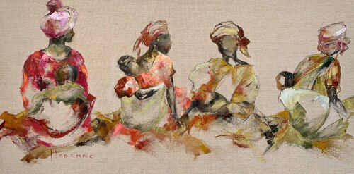 Sénégalaises assises au bord du lac by Françoise Cosmao, Painting for Sale on Singulart