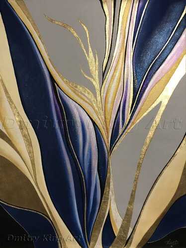 "Wings of Joy" original abstract painting with gold leaf de Dmitry King, Pintura a la venta en Singulart