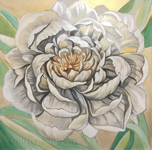 Large Gold Green Flower de Dmitry King, Pintura a la venta en Singulart